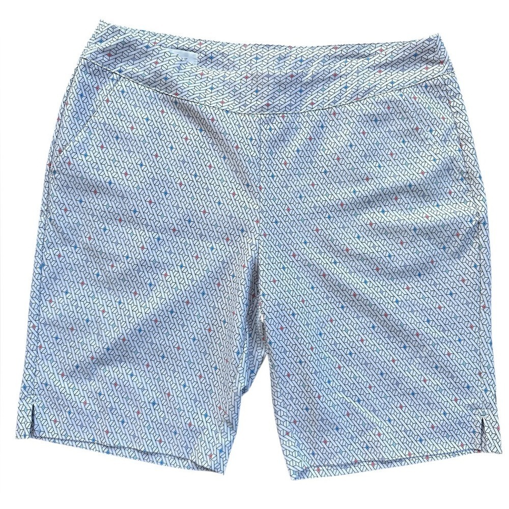 Greg Norman Golf Shorts Womens 8 White Blue Geometric Diamond Print Excellent